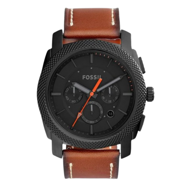 Fossil Machine Brown Leather Strap Blue Dial Chronograph Quartz Watch for Gents - FS5234