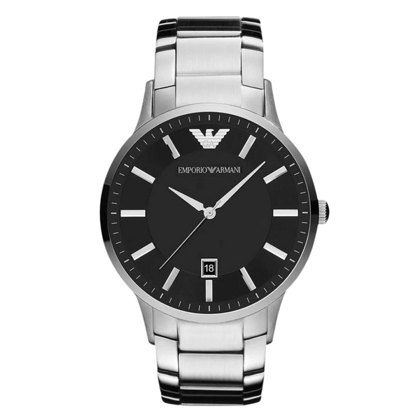 EMPORIO ARMANI Sportivo Silver Stainless Steel Black Dial Quartz Watch for Gents - AR2457