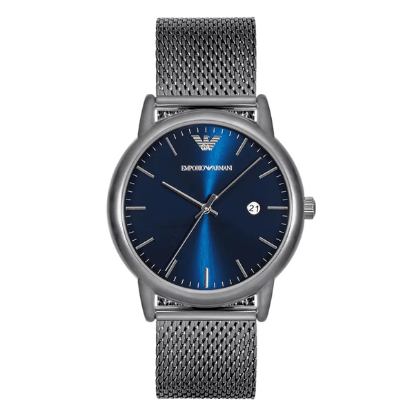 EMPORIO ARMANI Dress Grey Mesh Bracelet Blue Dial Quartz Watch for Gents - AR11053