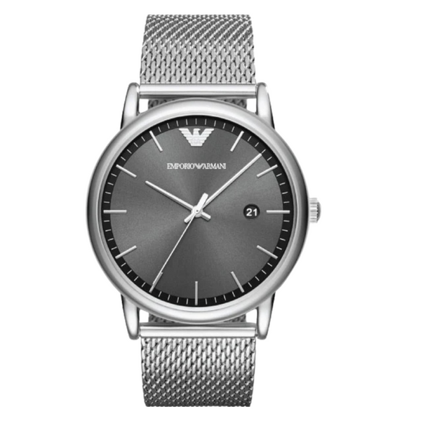 EMPORIO ARMANI Dress Silver Mesh Bracelet Grey Dial Quartz Watch for Gents - AR11069