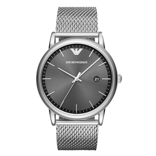 EMPORIO ARMANI Dress Silver Mesh Bracelet Grey Dial Quartz Watch for Gents - AR11069