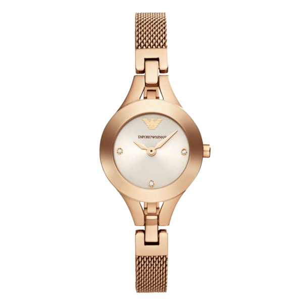 EMPORIO ARMANI Classic Rose Gold Stainless Steel Silver Dial Quartz Watch for Ladies - AR7362