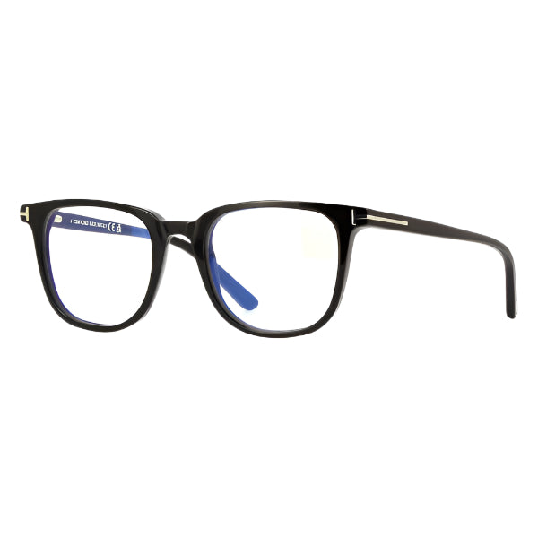 Tom Ford TF 5916‑B 001 Shiny Black Acetate Square Eyeglasses with Clip‑On – 50□20 / 145