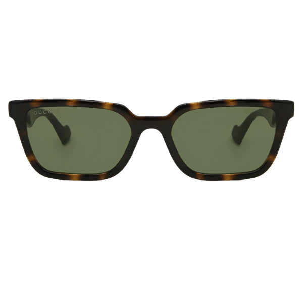 Gucci GG1539S 002 Rectangular Sunglasses – Shiny Dark Havana Frame / Green Lens – 55 mm