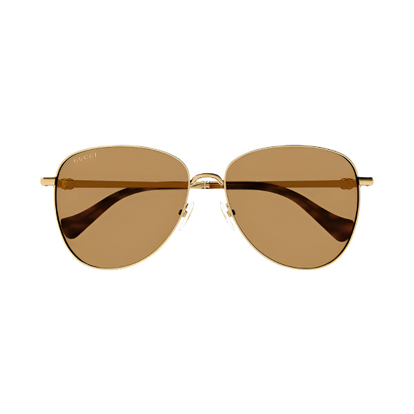 Gucci GG1419S 002 Aviator Sunglasses – Gold Frame with Havana Temples / Brown Light-Mirror Nylon Lens – 60 mm
