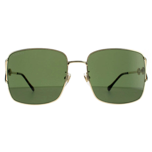 Gucci GG1018SK 002 Rectangular Sunglasses – Gold Metal Frame / Green Nylon Gradient Lens – 58 mm