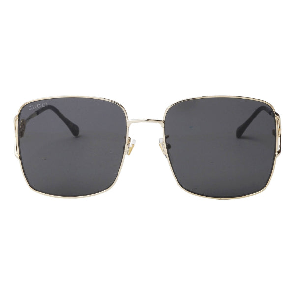 Gucci GG1018SK 001 Rectangular Sunglasses – Gold Metal Frame / Grey Nylon Lens – 58 mm
