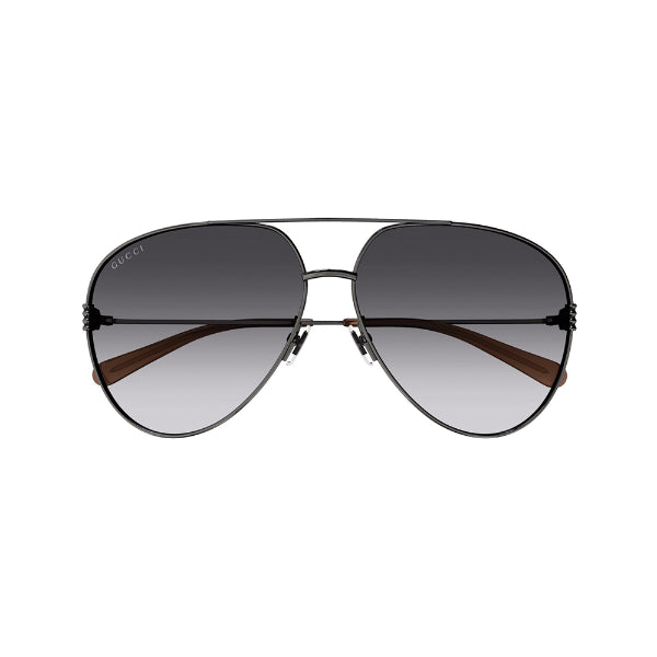 Gucci GG1280S 002 Pilot Aviator Sunglasses – Shiny Dark Ruthenium (Grey Metal) Frame / Grey Gradient Nylon Lens – 62 mm