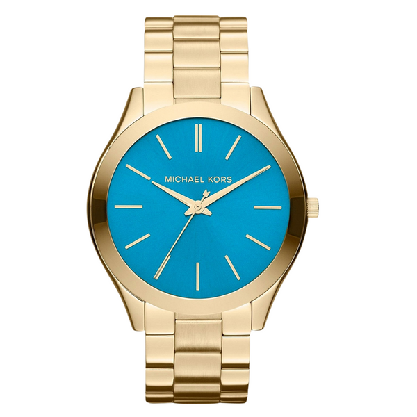 Michael Kors Slim Runway Gold Stainless Steel Blue Dial Quartz Watch for Ladies - MK-3265