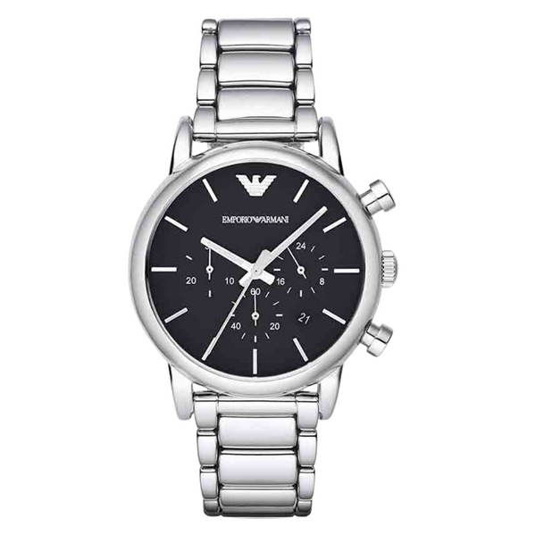 EMPORIO ARMANI Classic Black Dial Silver Stainless Steel Chronograph Watch For Gents - AR1853