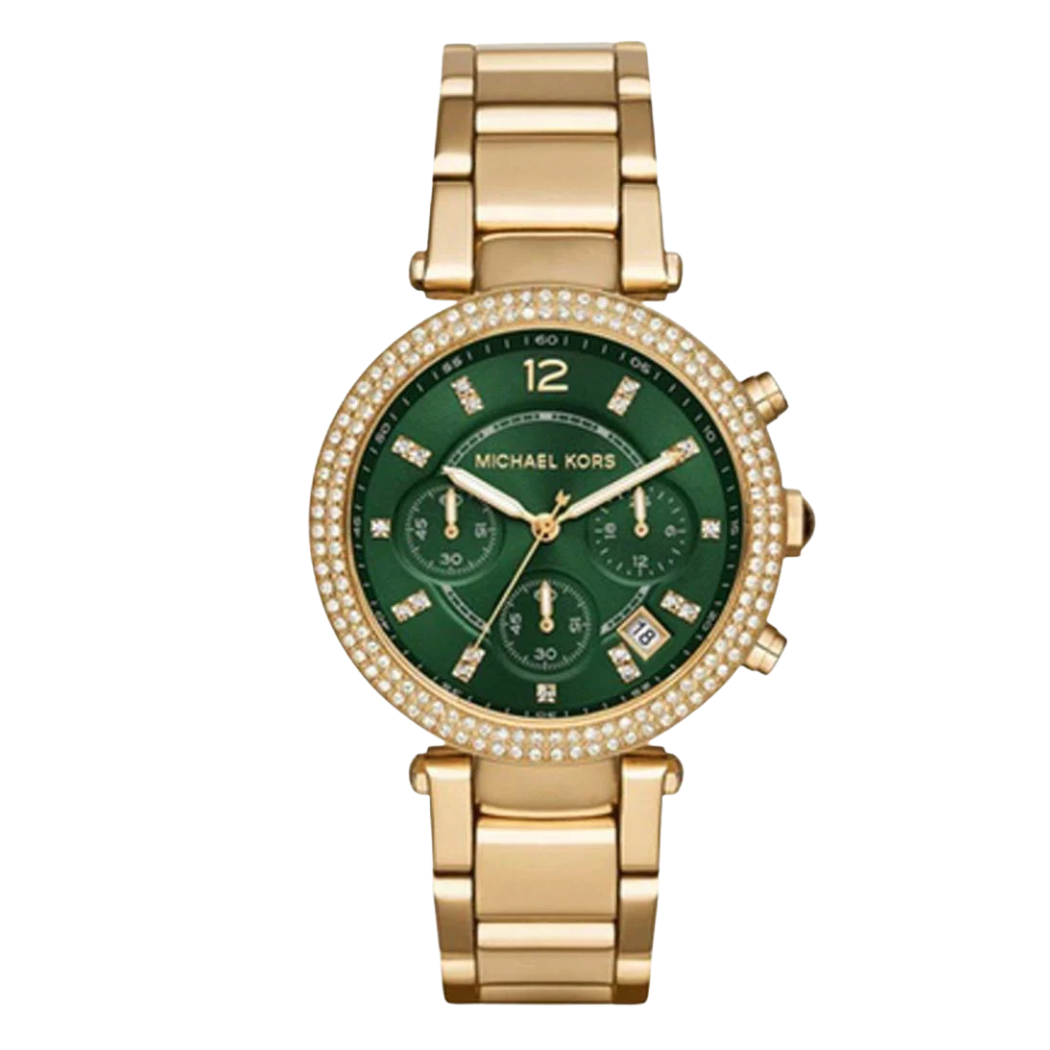 Michael Kors Parker Gold Stainless Steel Green Dial Chronograph Quartz ...