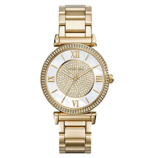 Michael Kors Catlin Gold Stainless Steel Mother of pearl Dial Quartz Watch for Ladies - MK-3332