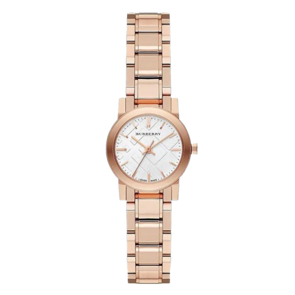 Burberry Check Gold Stainless Steel White Dial Quartz Watch for Ladies - BU9104