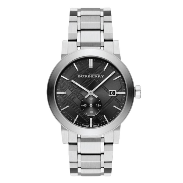 Burberry The City Silver Stainless Steel Black Dial Quartz Watch for Gents - BU9901