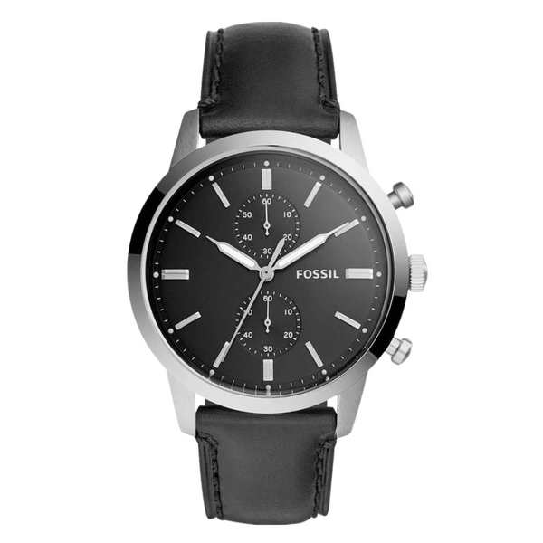 Fossil Minimalist Black Leather Strap Black Dial Quartz Watch for Gents - FS5396