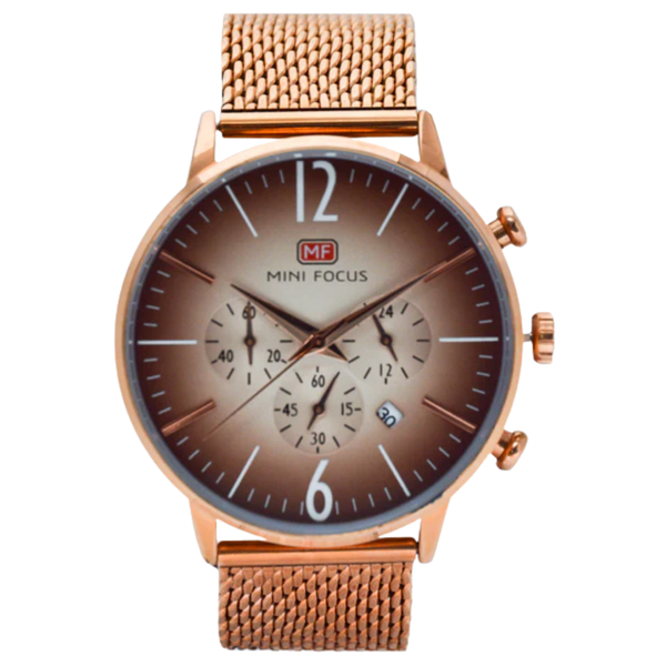 Mini Focus Rose Gold Mesh Bracelet Rose Gold Dial Chronograph Quartz Watch for Gents - MF0114G-06