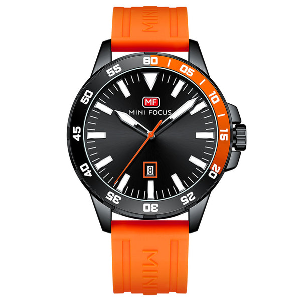 Mini Focus Orange Silicone Strap Black Dial Quartz Watch for Gents - MF0020G-01