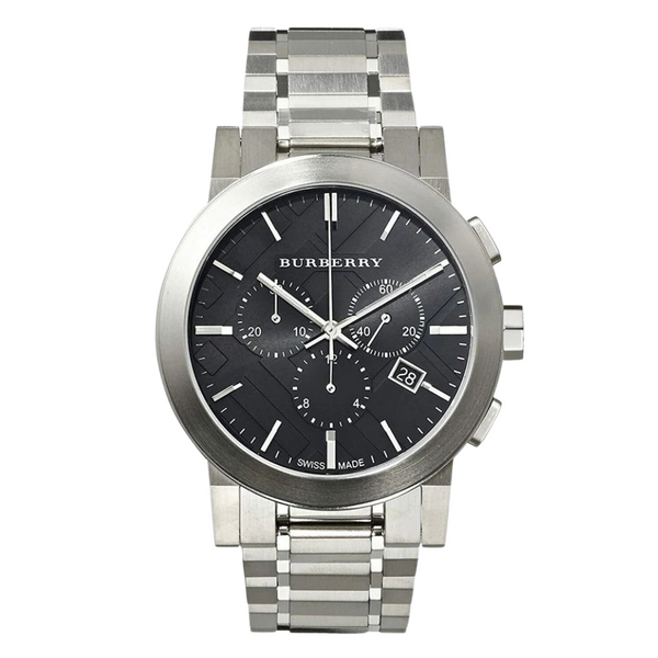 Burberry Silver Stainless Steel Black Dial Chronograph Quartz Watch for Gents - BU9351