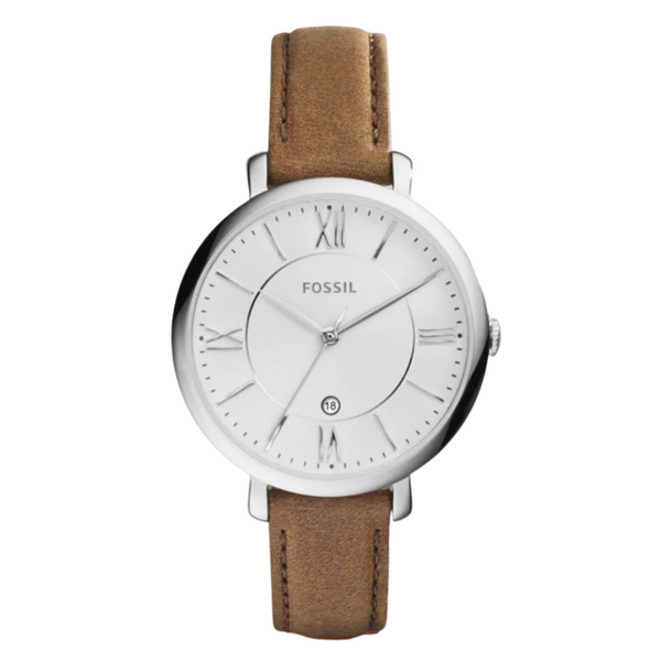 Fossil Jacqueline Brown Leather Strap White Dial Quartz Watch for Ladies - ES3708