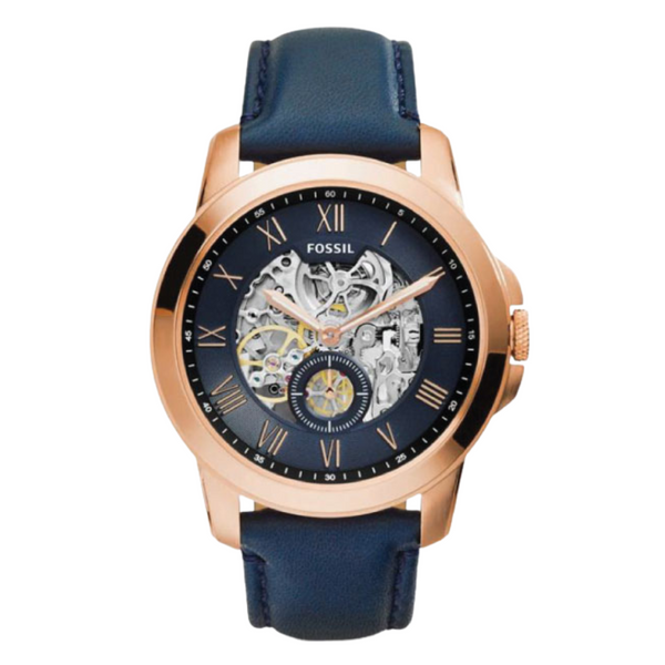 Fossil Grant Blue Leather Strap Skeleton Dial Automatic Watch for Gents - ME3054