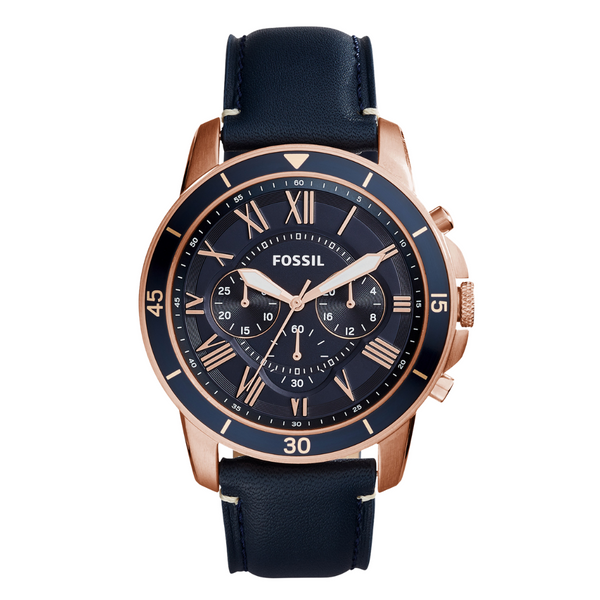 Fossil Grant Sport Blue Leather Strap Blue Dial Chronograph Quartz Watch for Gents - FS5237