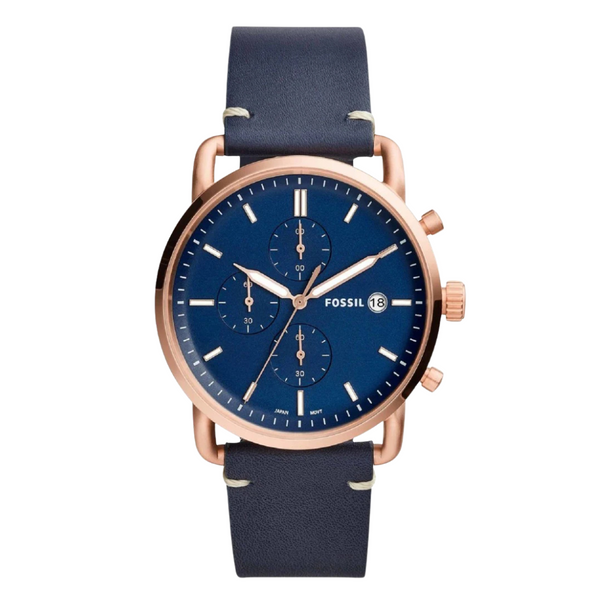 Fossil Commuter Blue Leather Strap Blue Dial Chronograph Quartz Watch for Gents - FS5404