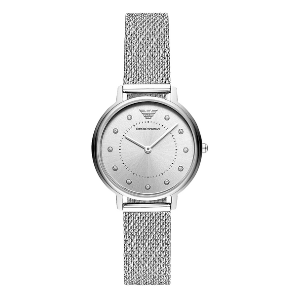 EMPORIO ARMANI Silver Dial Silver Mesh Bracelet Watch For Ladies - AR11128