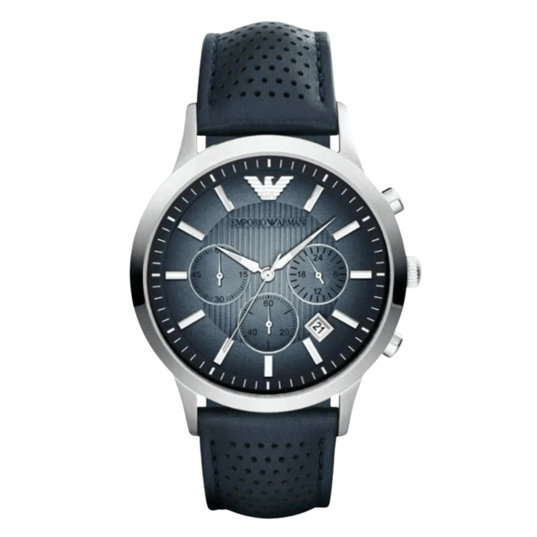 EMPORIO ARMANI Blue Dial Blue Leather Strap Chronograph Watch For Gents - AR2473