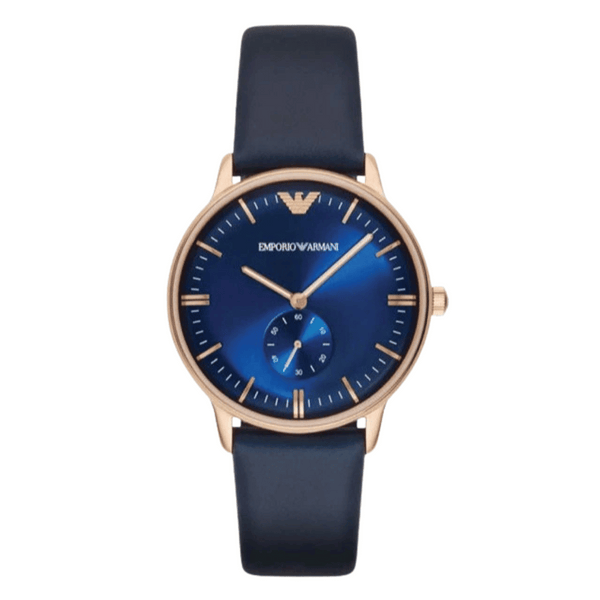 EMPORIO ARMANI Blue Dial Blue Leather Strap Watch For Gents - AR2071