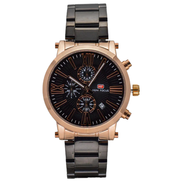 Mini Focus Black Stainless Steel Black Dial Chronograph Quartz Watch for Gents - MF0219G-02