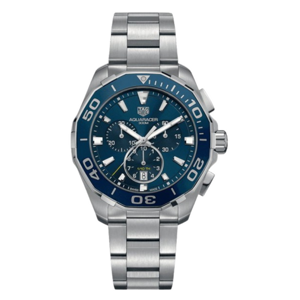 Tag Heuer Aquaracer Silver Stainless Steel Blue Dial Chronograph Quartz Watch for Gents - CAY111BBA0927