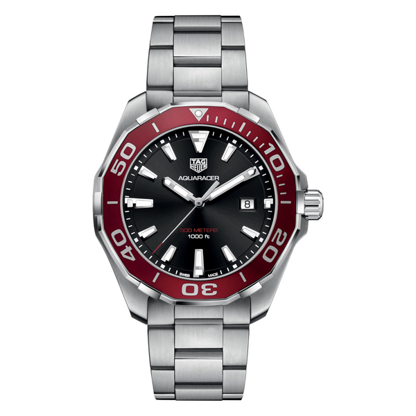 Tag Heuer Aquaracer Silver Stainless Steel Black Dial Quartz Watch for Gents - WAY101BBA0746