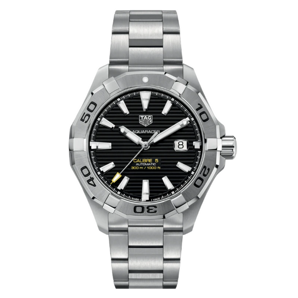Tag Heuer Aquaracer Calibre 5 Silver Stainless Steel Black Dial Automatic Watch for Gents - WAY2010BA0927