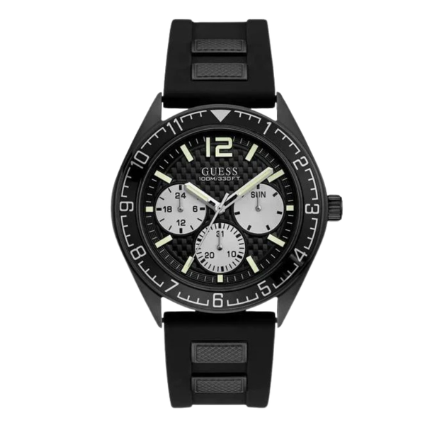 Guess Pacific Black Silicone Strap Black Dial Quartz Watch for Gents - W1167G2