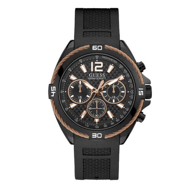 Guess Surge Black Silicone Strap Black Dial Chronograph Quartz Watch for Gents - W1168G3