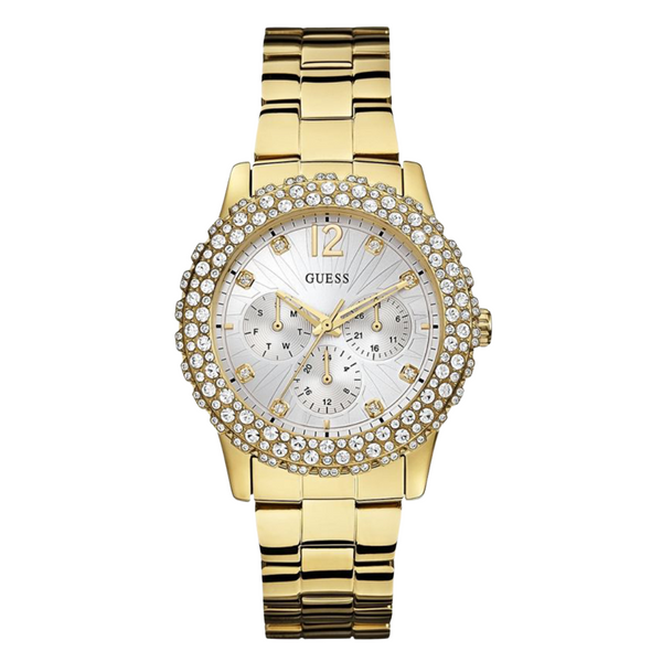 Guess Dazzler Gold Stainless Steel Silver Dial Quartz Watch for Ladies - W0335L2