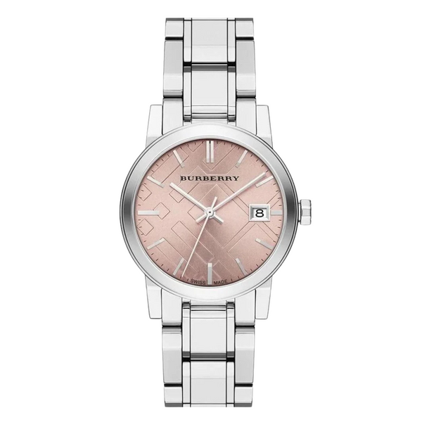 Burberry Silver Stainless Steel Pink Dial Quartz Watch for Ladies - BU9124