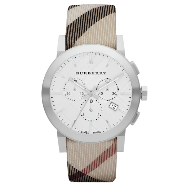 Burberry Multicolor Leather Strap Silver Dial Chronograph Quartz Watch for Gents - BU9357