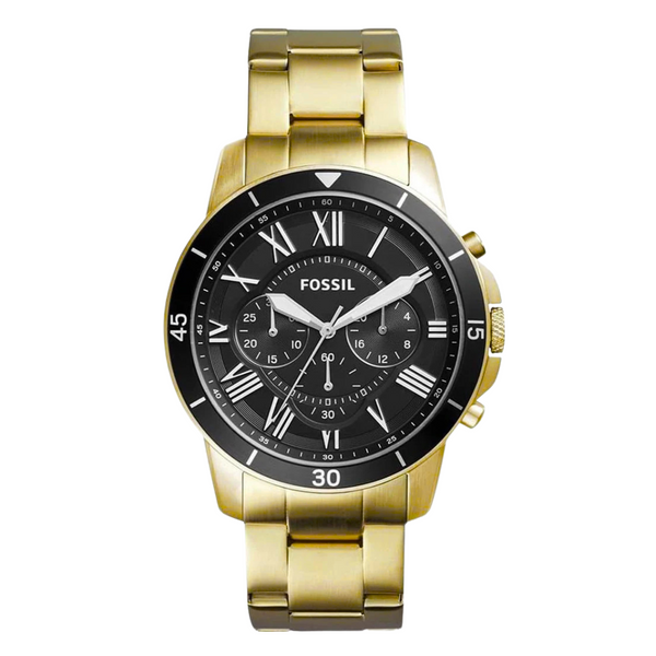 Fossil Grant Gold Stainless Steel Black Dial Chronograph Quartz Watch for Gents - FS5267