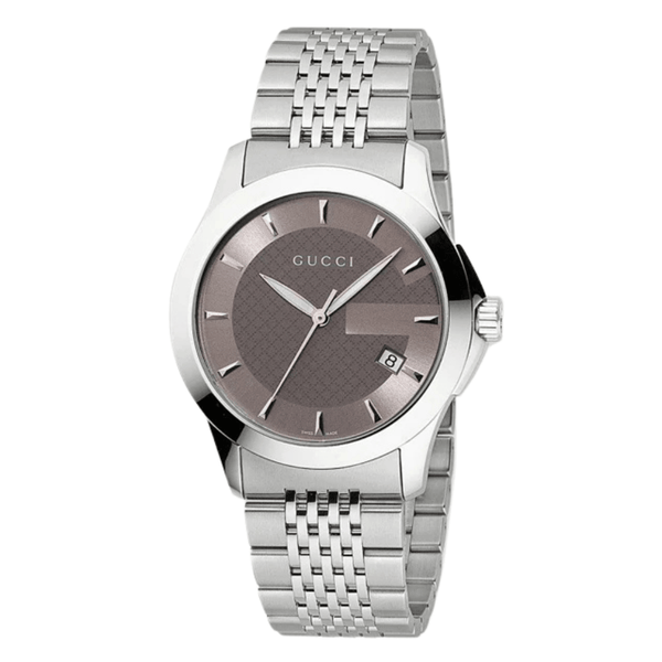 Gucci G Timeless Silver Stainless Steel Brown Dial Quartz Watch for Gents - YA126406