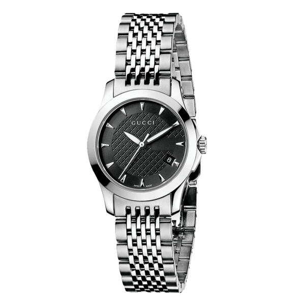 Gucci G Timeless Silver Stainless Steel Black Dial Quartz Watch for Ladies - YA126502