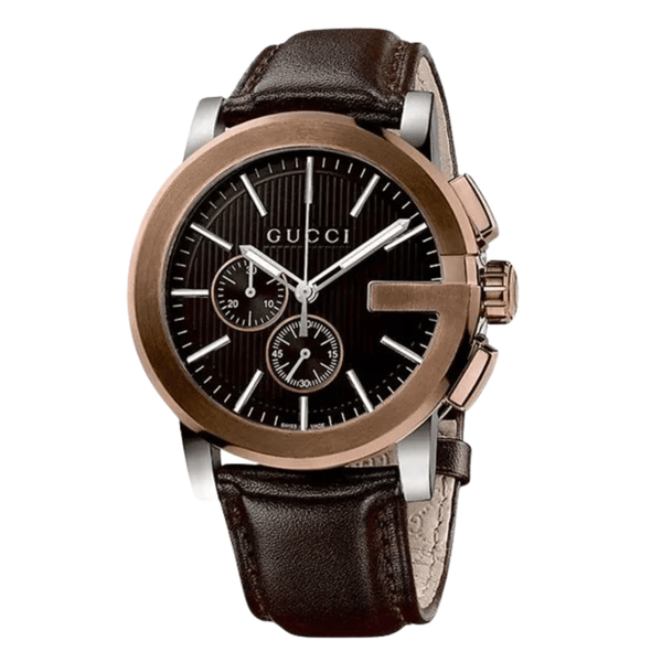 Gucci G-Chrono Brown Leather Black Dial Chronograph Quartz Watch for Gents - YA101202