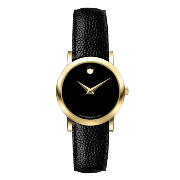 Movado Museum Classic Black Leather Black Dial Quartz Watch for Ladies - 606088