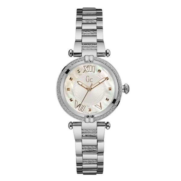 Guess Collection Cable Chic Silver Stainless Steel Mother of pearl Dial Quartz Watch for Ladies - Y18001L1