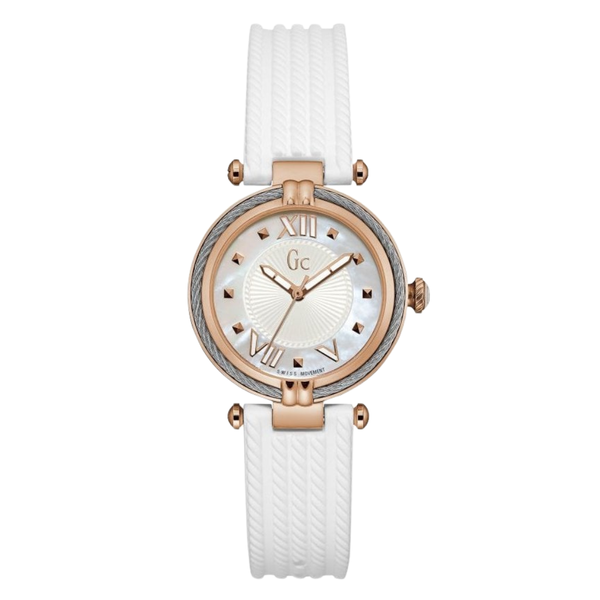 Guess Collection Cable Chic White Rubber Strap Mother of pearl Dial Quartz Watch for Ladies - Y18004L1