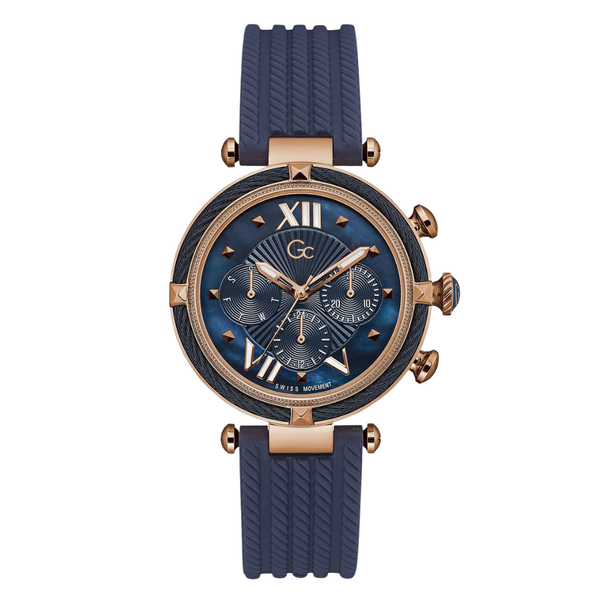 Guess Collection Cable Chic Blue Rubber Strap Mother of pearl Dial Chronograph Quartz Watch for Ladies - Y16005L7