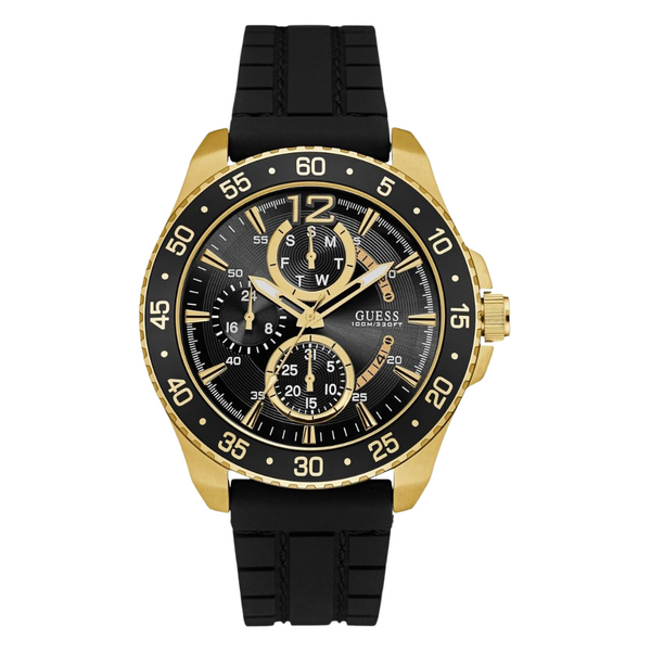 Guess Jet Black Silicone Strap Black Dial Quartz Watch for Gents - W0798G3