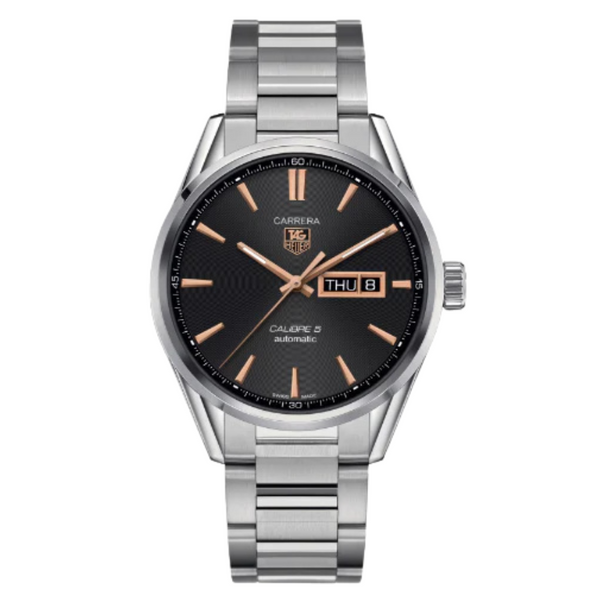 Tag Heuer Carrera Calibre 5 Silver Stainless Steel Black Dial Automatic Watch for Gents - WAR201CBA0723