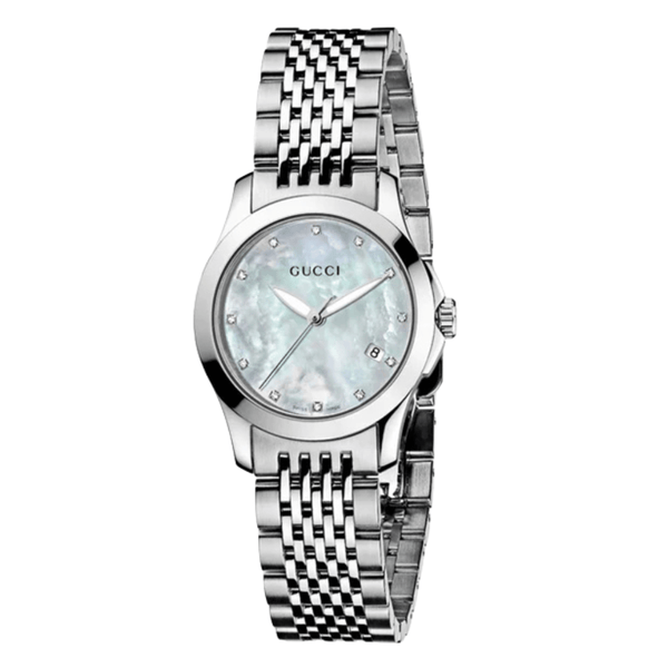 Gucci G Timeless Silver Stainless Steel Mother of pearl Dial Quartz Watch for Ladies - YA126504