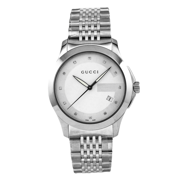 Gucci G Timeless Silver Stainless Steel White Dial Quartz Watch for Gents - YA126404